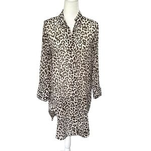 J.Crew NWT cream & brown animal print sheer shirt dress Beach cover up size S